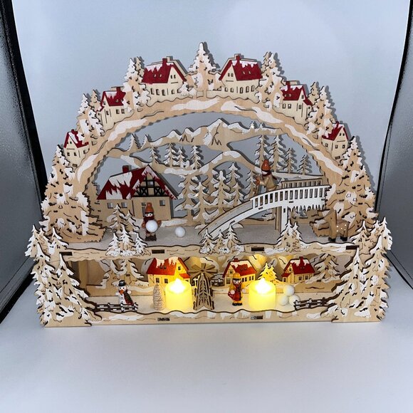 Wooden Cutout Candle Arch Christmas Lighted Holiday Display Snowman Snowball - Picture 4 of 15